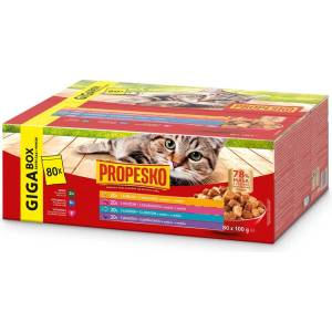 Propesko Cat Adult GIGA BOX пауч телешко/пилешко/сьомга/агнешко в сос 80 x 100 g