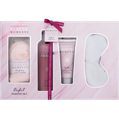 The Indulgent Bathing Co. Serene Moments Perfect Pamper Set pěna do koupele 300 ml + krém na nohy 100 ml + maska na spaní + ponožky