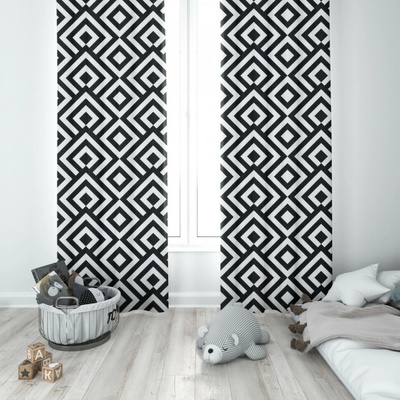 Mondo Italia Hotový závěs na kroužcích 140x250 cm černobílý, romby 140x250 cm Vícebarevná