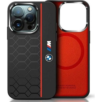 BMW BMW Silicone Hexagon Red Line MagSafe калъф за iPhone 16 Pro Max, черен