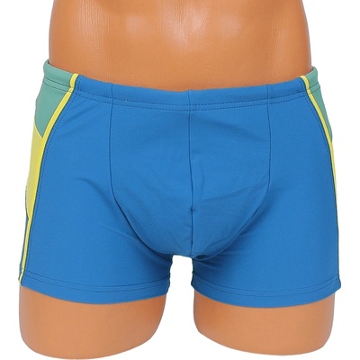 Мъжки бански-боксер в лазурно синьо с жълт и зелен акцент