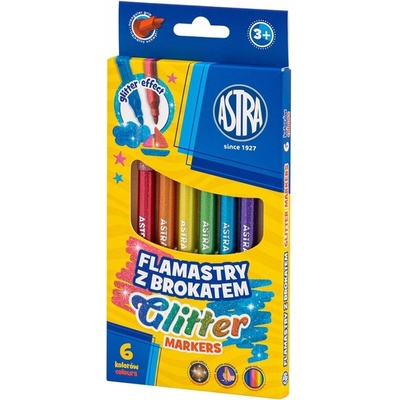 Комплект Astra Glitter кръгли флумастери с блясък, 6 цвята (AS314023001)