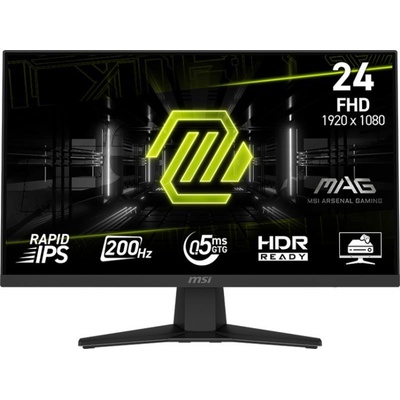MAG 244F, 23.8", 0.5ms, 200Hz, Rapid IPS, 1920x1080 (FHD), 16: 9, AMD FreeSync Premium, 96% DCI-P3, AG, HDR Ready, 300 nits, 1000: 1, DCR 100M: 1, DP(1.2a), HDMI 2.0b, Tilt, VESA, Black, (9S6-3BC41H-001)