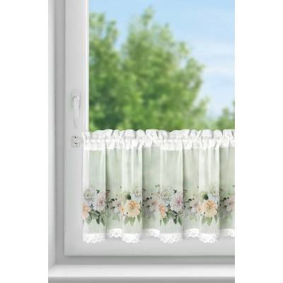 Záclona FLOWERY s kvetinovou potlačou a riasiacou páskou 150 x 30 cm, biela