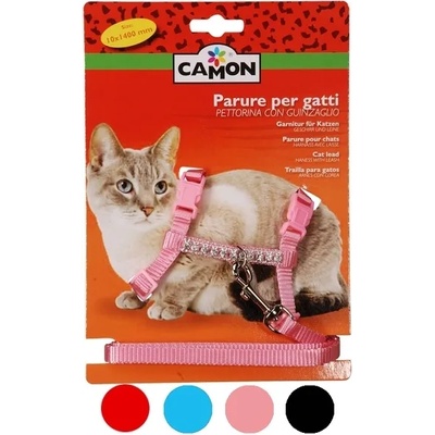 Camon Cat set - котешки нагръдник с камъчета 10 мм. / 1400 мм. / червен, черен, син, розов /