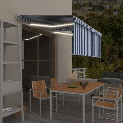 vidaXL Ručně zatahovací markýza s roletou a LED 3,5 x 2,5 m modrobílá