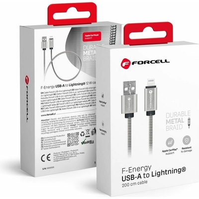 Forcell C236 USB A to Lightning 2,4A 12W 2m stříbrný