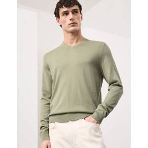 Marks & Spencer Пуловер с V врат от чиста необичайно фина вълна мерино Marks & Spencer зелена Marks & Spencer | Zelen | МЪЖЕ | M REG