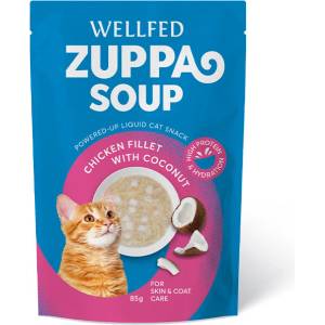 WELLFED Протеинова супа за котки с пилешко филе и кокос, 85 гр