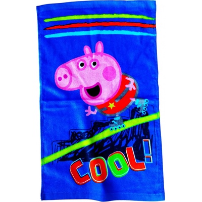 Carbotex dětský froté ručník PRASÁTKO PEPINA (PEPPA) NA BRUSLÍCH modrý 30 x 50 cm