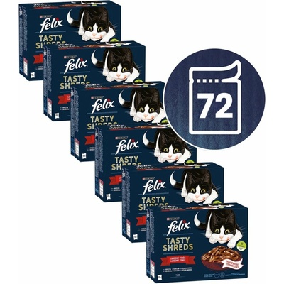 Felix Tasty Shreds hovädzie kura kačica morka v šťave 72 x 80 g