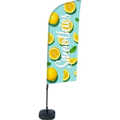 Jansen Display Kompletní sada reklamní vlajky ve tvaru křídla, Smoothies, citrón, 1105 x 3300 mm
