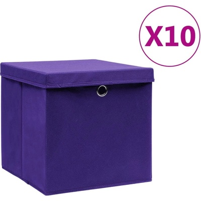 VidaXL Úložné boxy s víky 10 ks 28 x 28 x 28 cm fialové