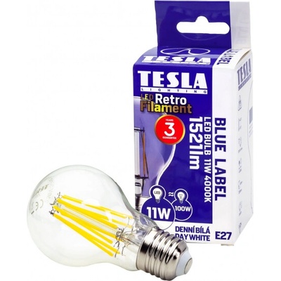 Tesla BL271140-3 LED žárovka FILAMENT RETRO, E27, 11W, 230V, 1521lm, 25 000h, 4000K denní bílá, 360st,čirá