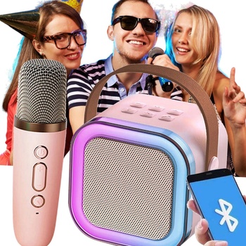 BLUETOOTH REPRODUKTOR PŘENOSNÉ KARAOKE RGB LAMPIČKA 2 MIKROFONY USB SD MINI JACK