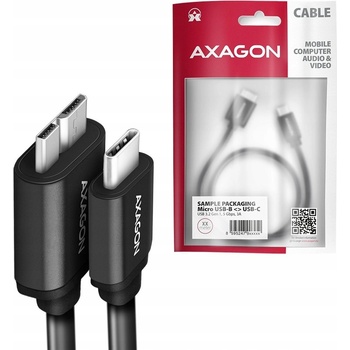Axagon BUMM3-CM10AB SPEED Micro-B USB - USB-C, USB 3.2 GEN 1, 3A, ALU, 1m, černý