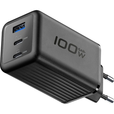 Cellularline Зарядно 220V GaN+ PD 100W 3 порта 2xUSB-C + USB-A черно 15418