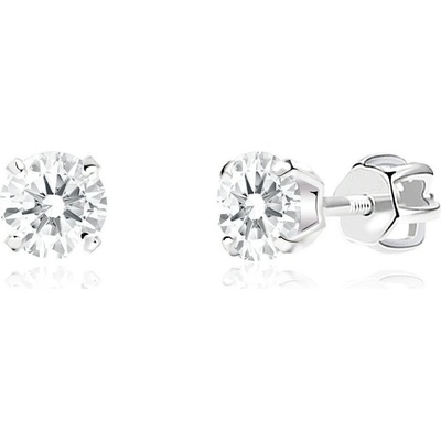 Duppi dievčenské náušnice okrúhle DU 31303 z bieleho zlata s kamienkami bielymi zapínanie balónik