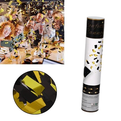 Парти цилиндър с конфети Party Popper - златни и черни ленти (К86882)