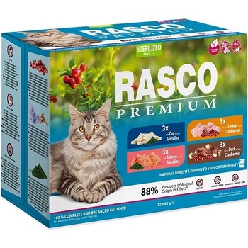 RASCO Premium Cat Pouch Sterilized 3x salmon 3x cod 3x duck 3x turkey 1020 g