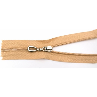 Špirálový zips č. 5 - nedeliteľný - pieskový so striebornou slzou - dĺžka 16 cm