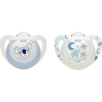 Nuk Силиконови светещи залъгалки NUK - Star, Night & Day, 0-6 месеца, 2 броя, Сини (10175287)