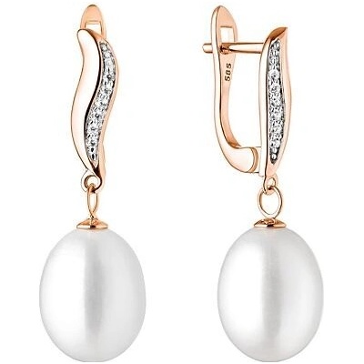 Silvego Zlaté náušnice visiace Lane z ružového zlata s prírodnou perlou a Brilliance Zirconia GRP20488EGRW