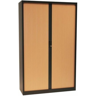 Manutan Expert, Kovová spisová skriňa s roletou 4 police, 195 x 120 x 45 cm, antracit/buk