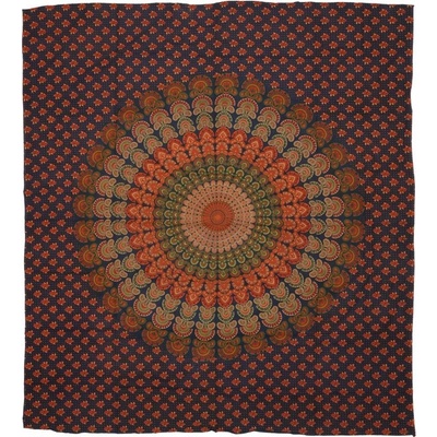 BOB Batik přehoz na postel indický Peacock Mandala oranžovo modrý 220 x 200 cm