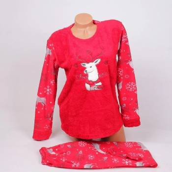 Image 1 of Поларена коледна пижама в червено с елен и снежинки