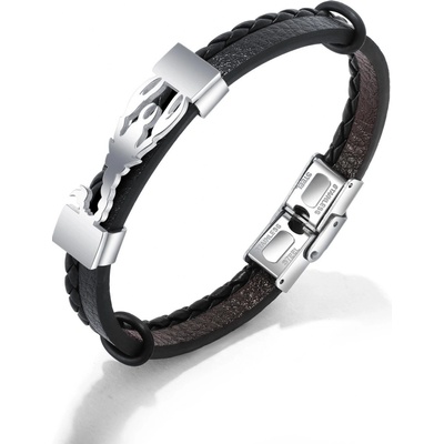 Šperky Eshop černý náramek z umělé kůže ocelová známka stříbrné barvy štír SP79.08