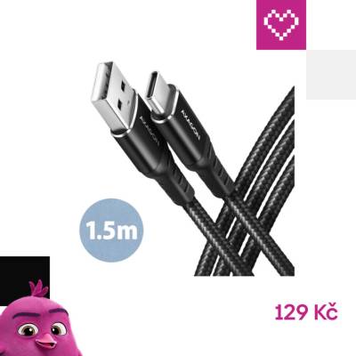 Axagon BUCM-AM15AB HQ USB-C USB-A, USB 2.0, 3A, ALU, oplet, 1,5m, černý