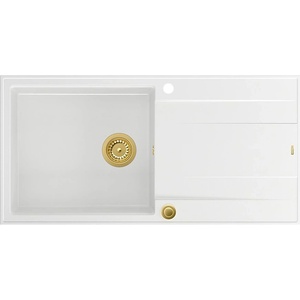 Quadron Unique Evan 146 XL вградена композитна мивка бяло-златна 100x50 см (HCQE10050U1_PVDG1_P2O) Мивка за вграждане