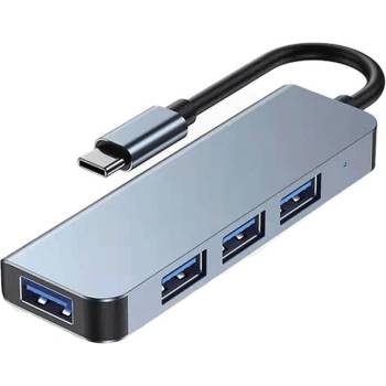 DeTech USB хъб DeTech, 4 порта, USB-C към 3хUSB2.0, 1xUSB3.0, Сив - 17849