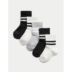 Marks & Spencer Детски чорапи с висок дял памук (0-3 години), 5 чифта в опаковка Marks & Spencer черен Marks & Spencer | Cheren | Момчешки | 0-6