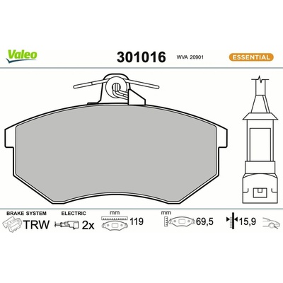 Sada brzdových platničiek kotúčovej brzdy VALEO ESSENTIAL 301016