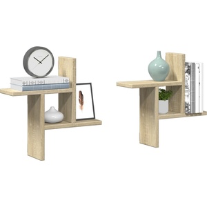 vidaXL Стенни рафтове, 2 бр, дъб сонома, 38x12x38 см, инженерно дърво (853247)