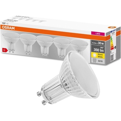 Osram 5PAK LED žiarovka GU10 4,3W = 30W 350lm 2700K teplá 120° pätica