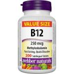 Webber Naturals Vitamin B12 Methylcobalamin - Витамин В12 метилкобаламин 250 g, 200 сублингвални таблетки (3076 WN)