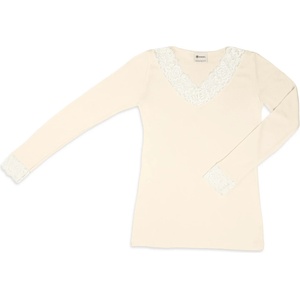 Engel Дамско копринено термобельо Engel Women's Shirt L/S with Lace Longsleeve - Natur - размер 34/36 (EU) (114-3455-0111)
