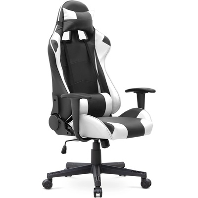 TopMebel Офис игрално столче Alonso от PU кожа в бял - черен цвят 67x70x125/135см