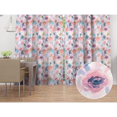 Biante Sametový závěs Tamara TMR-030 Růžovo-modré akvarelové květy 135x170 cm