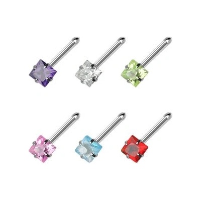 Šperky eshop piercing do nosu rovný čtvercový zirkon W44.30 Aqua modrá Q