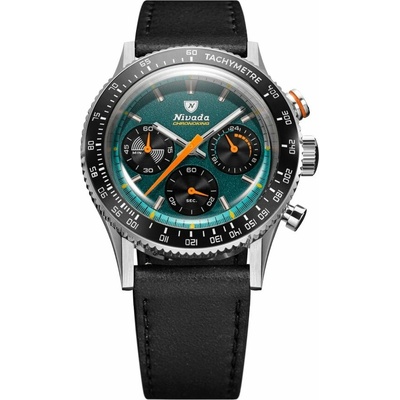 Nivada Grenchen Chronoking Meca Racing Green - Inter. Bezel - Black Leather