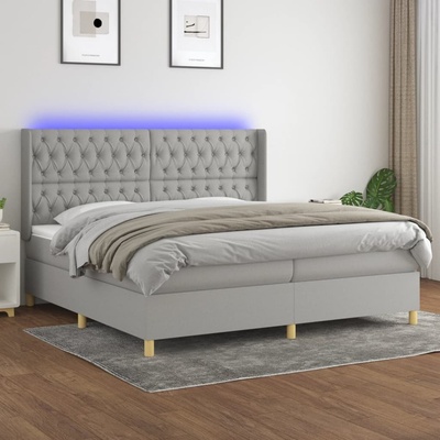 Petrashop 3139141 boxspring postel s matrací a LED světle šedá textil