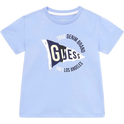 GUESS Тениска в небесно син цвят за мини момче с щампа и надпис Guess