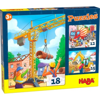 HABA Детски пъзел 3 в 1 Haba - Строителни обекти (305883)