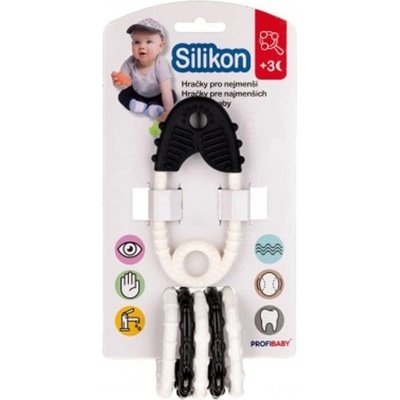 Profibaby kousátko špendlík + přívěsky 12 cm černobílá