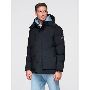 Ombre Clothing Мъжко зимно яке със сваляща се качулка от водоустойчива тъкан - черно V3 OM-JAHP-0306 Ombre Clothing Ombre Clothing | Cheren | МЪЖЕ | XXL