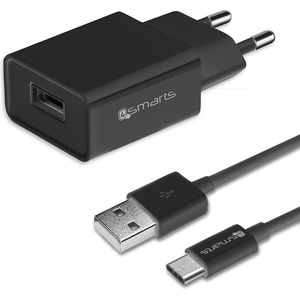 4smarts Захранване за ел. мрежа 2.4A с USB изход и USB-C кабел - 4smarts Basic Wall Charger Set 2.4A 12W (черен) (4S465557)